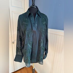 NWT Zara sheer green beaded embroidered blouse